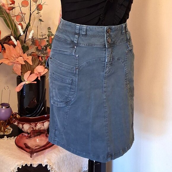 NWT I AM GIA Light Teal Blue Stretch Cotton Chic Knee Length Denim Skirt - Picture 3 of 16